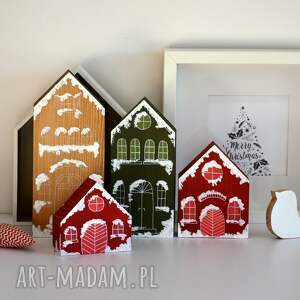 handmade dekoracje 4 domki drewniane