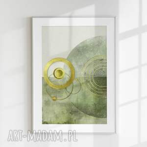 plakat - 40x50 cm abstrakcja, spokojna zieleń i złoto 1 0007, plakaty