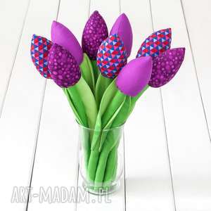 handmade dekoracje tulipany ciemno fioletowy bawełniany bukiet