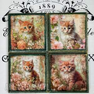 dekoracyjne podkładki decoupage z kotkami magiczne kotki vintage, shabby chic