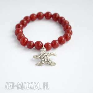 bracelet by sis cyrkoniowa rozgwiazda z czerwonym marmurze kamienie prezent