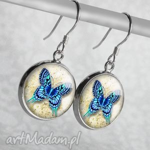 błękitny motyl - piękne skromne kolczyki srebrne