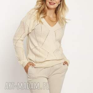 handmade swetry sweter z ażurowym wzorem - swe245 beż mkm