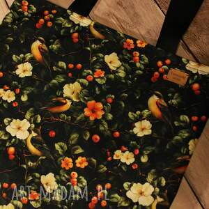 świąteczny prezent, torba ptaki kwiaty gil ramię