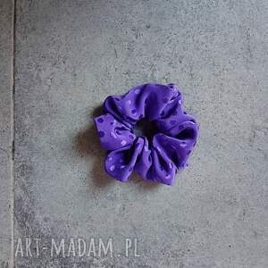 handmade ozdoby do włosów jedwabna frotka żakardowa, scrunchie fiolet