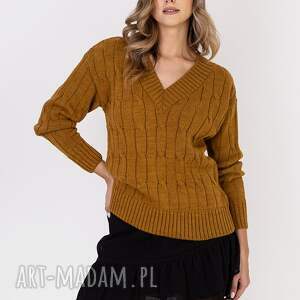 handmade swetry sweter w warkoczowy wzór - swe316 miodowy mkm