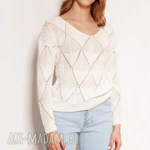swetry ażurowa bluzka - swe144 ecru, sweter na wiosnę ażurowy sweter