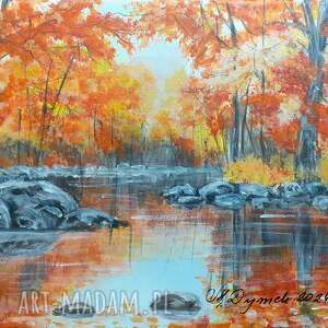 pejzaż akrylowy ręcznie malowany na płótnie w blasku - 24x30cm, nowoczesne