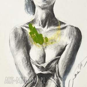 Green - zielona grafika 30x49 cm, rysunek węglem i farbą do sypialni