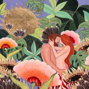grafika w ogrodzie 50x70 cm, kochankowie, miłość, mężczyzna kobieta botanika