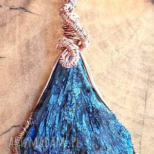 Naszyjnik z kyanitu naturalnego niebieski-granatowy - wire wrapping z drutu miedzianego