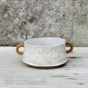 Bulionówka ceramiczna w stokrotki - ręcznie robiona miseczka