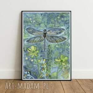 Oryginalna A4. Akwarela, kwiaty, owad, trawy, ważka