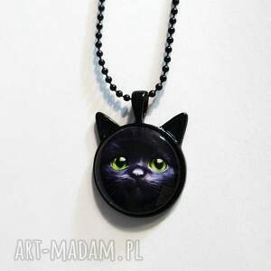 medalion - kot czarny - uszka - naszyjnik, kocie uszka, dla niej, prezent