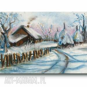 zimowo sucha pastel, chaty wieś, skansen, folk, płot wspomnienia