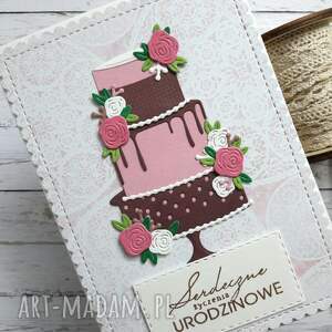 kartka urodzinowa z tortem truskawkowo - czekoladowym urodziny