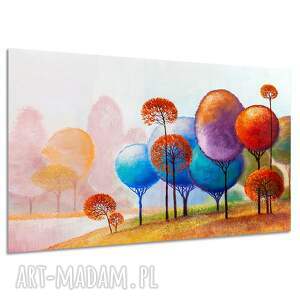 Obraz Bajkowe drzewa 120x80 cm - turkus i pomarańcz