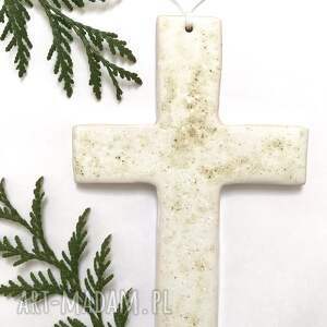 krzyż ceramiczny w bieli, krzyżyk chrzest dekoracje