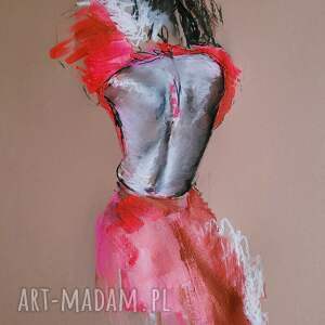 pink dress 50x70, kobieta obrazy szkice kobiet, kobiece szkic