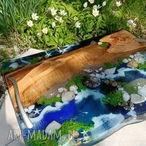 Deska do serwowania fala, motyw morski, muszle