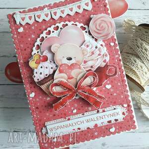 handmade scrapbooking kartki kartka na walentynki z uroczym misiem