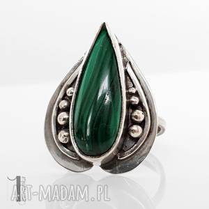 nelumbo zielony - srebrny pierścień z malachitem pierścionek, regulowany