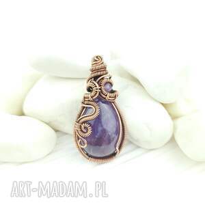 Wisiorek z ametystem - miedziana biżuteria wire wrapping