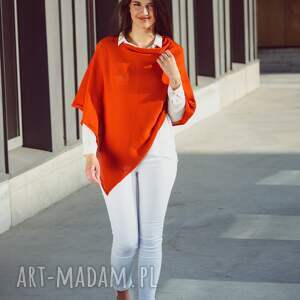 ponczo basic z dzianiny - pomarańczowe - Ubrania poncho
