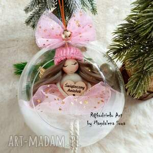 dekoracje świąteczne aniołek w bombce prezent, bombka
