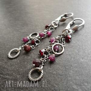 rubinowe łańcuszki, srebrne kolczyki, prezent dla kobiety, srebro, kolczyki