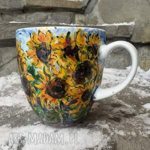 Porcelanowy kubek ręcznie malowany Słoneczniki