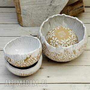 handmade ceramika zestaw misek w margerytki