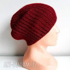 czapka zrobiona na drutach kiara 100 alpaka 3650 bordowy, wełna