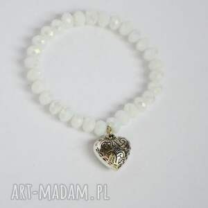 handmade bracelet by sis: srebrne serce w białych kryształach