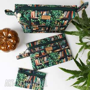 komplet 3 kosmetyczek w książki i kwiaty etui wodoodporne, organizer do torebki