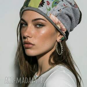 Czapka damska Smerfetka patchworkowa, na podszewce dobra na codzienne