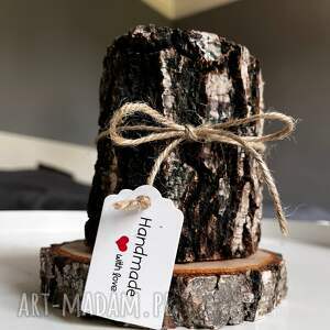drewniany świecznik podstawka zapakowane na prezent z pieńka brzozy