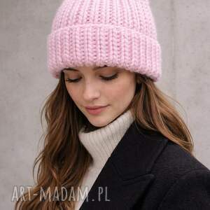 Czapka Lily maxi 100% wełna (kolor - pastelowy róż) dostępne