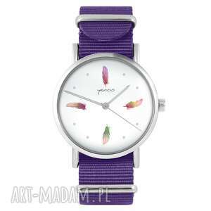 zegarki zegarek - kolorowe piórka fioletowy, nylonowy, typu nato, klasyczny