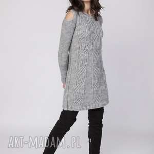 handmade swetry tunika z wyciętymi ramionami, suk004 szary mkm