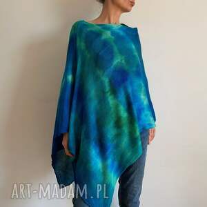 handmade poncho ponczo z wełny merino blue&green