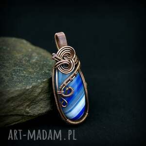 Wisiorek z niebieskim agatem - wire wrapping na prezent