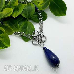 naszyjnik chainmaille z lapis lazuli, kamienie, metal