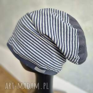 Czapka w paski smerfetka na podszewce, dobra na codzienne