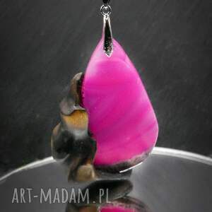 drewniany wisiorek - agat różowy i brzoza ręcznie zrobiony naszyjnik z drewna