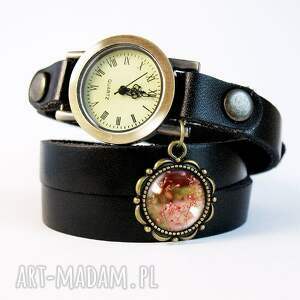 ręcznie wykonane bransoletka, zegarek - lato - czarny, skórzany