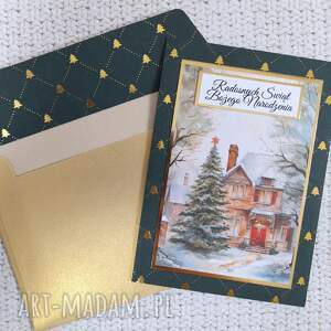scrapbooking kartki kartka świąteczna z kieszonką ciemnozielonej bazie