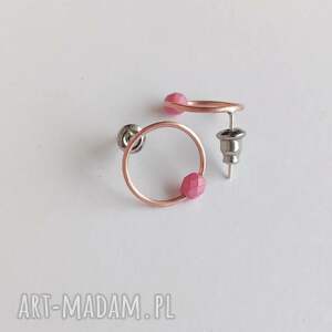 Kolczyki OKRĄG z matowego srebra, miedzi i czeskich koralików - Katarzyna Kaminska