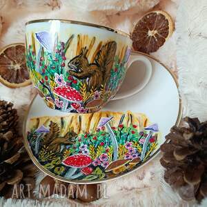 ceramika ręcznie malowany komplet leśne wiewiórki 200 ml, malowana porcelana