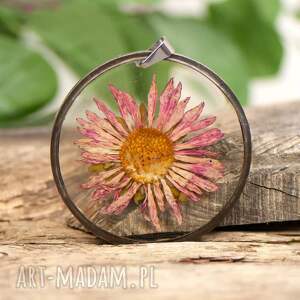ręcznie robione naszyjniki naszyjnik z różowym kwiatem w żywicy z389